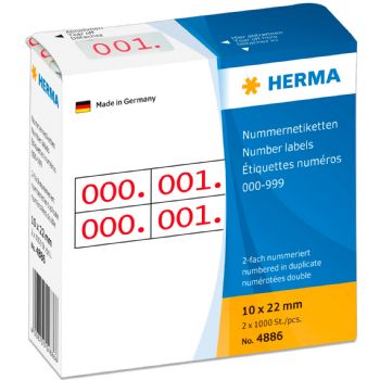 Herma etiket numre 0-999 rød/hvid