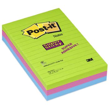 Post-it Super Sticky Ultra farver linieret 10,2 x 15,2 cm 3 stk