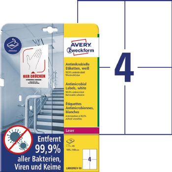 Avery L8003-10 antimikrobielle-etiketter hvid