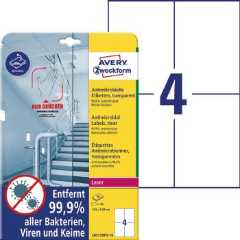 Avery L8013-10 antimikrobielle etiketter klar