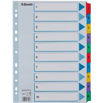 Faneblade/register Esselte Mylar A4 10 delt farvede faner  