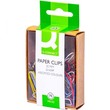 Clips Q-Connect plastovertrukne 32mm assorterede