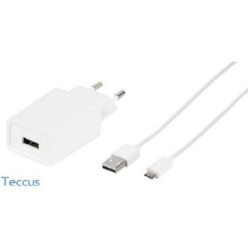 Teccus USB-A hjemmeoplader 1m hvid