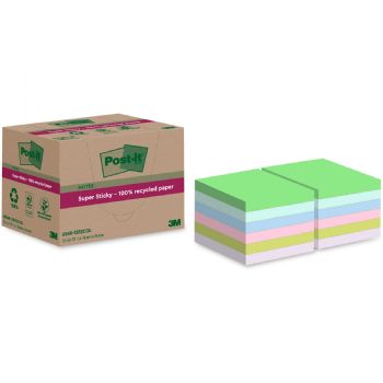 Post-it SS Recycled notesblok 76x76mm assorteret 12stk