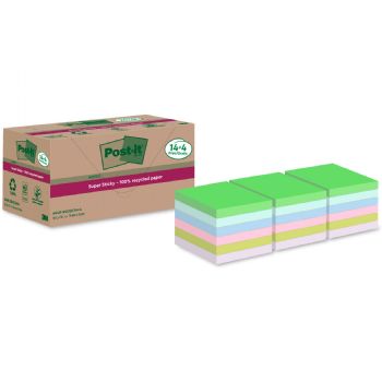 Post-it SS Recycled notesblok 76x76mm assorteret 18stk