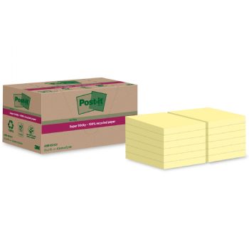 Post-it Super Sticky Recycled notesblok 47,6x47,6mm gul 12stk