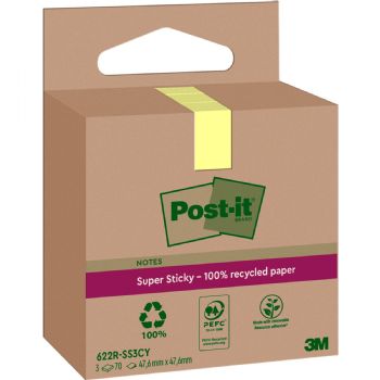 Post-it Super Sticky Recycled notesblok 47,6x47,6mm gul 3stk