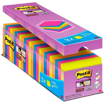 Post-it Super Sticky notes 76x76mm ass 21+3 GRATIS