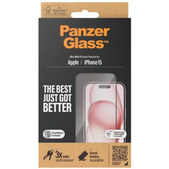 PanzerGlass Ultra-Wide Fit beskyttelsesglas t/iPhone 15