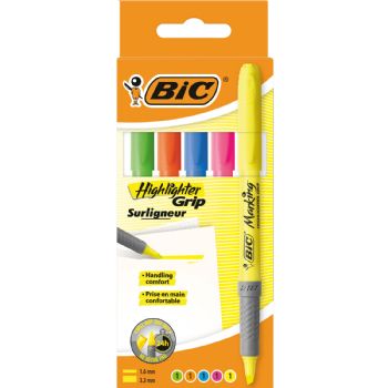 BIC Grip tekstmarker m/skrå spids flerfarvet 5stk