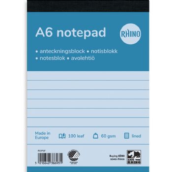 Rhino telefonblok 60g A6 linjeret hvid