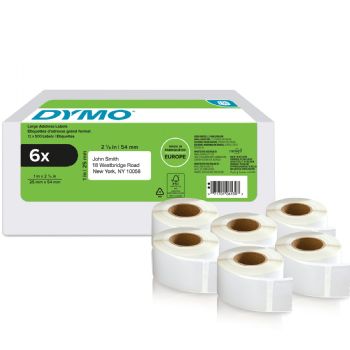 Dymo adresseetiketter permanent 25x54mm hvid 6rl