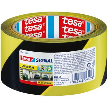 Tesa Universal advarselstape 50mmx66m 52my gul/sort