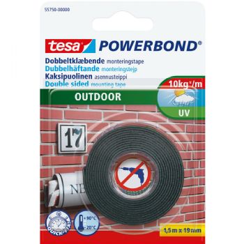 Tesa Powerbond dobbeltkl. monteringstape 19mmx1,5m 10kg sort