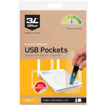 3L Office selvklæbende USB-lommer 90x52mm