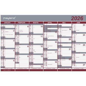 Mayland 2026 26063000 dobbelt halvårskalender 29x44cm rød