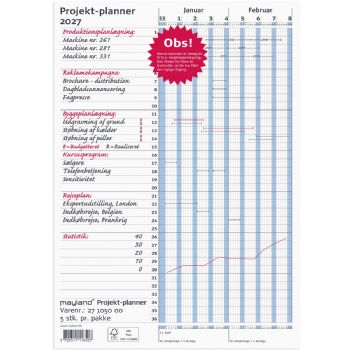 Mayland 2027 27105000 projekt planner vægkalender 30x80cm blå