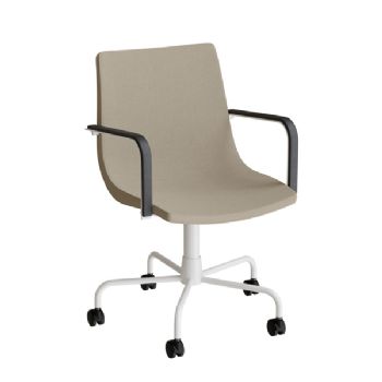 Stol Colt 10016 Med armlæn og drejeligt undestel med hjul, beige tekstil, hvidt stel