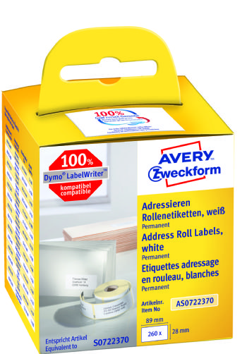 Avery adresseetiket på rulle 89x28mm (2x130)