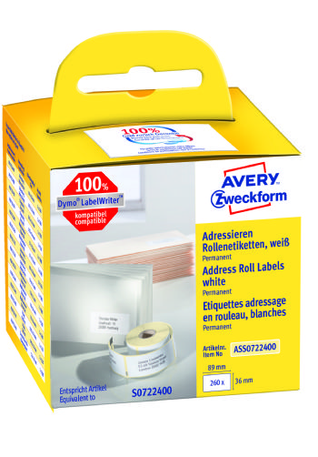 Avery adresseetiket på rulle 89x36mm (260)