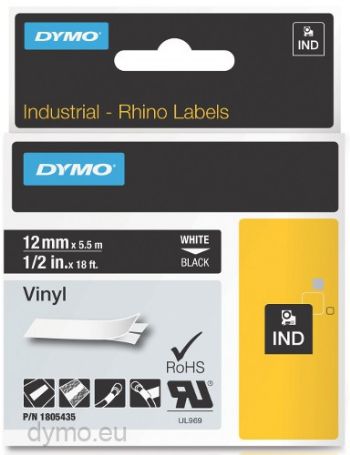 Tape Rhino 12mmx5,5m vinyl White/Black