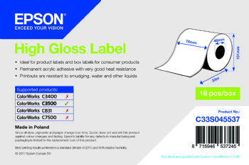 High Gloss Label, Continuous Roll: 76mm x 33m