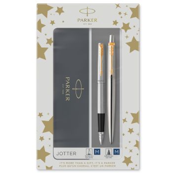 Parker Duosæt Jotter 77% recycled GT kuglepen+fyldepen sølv