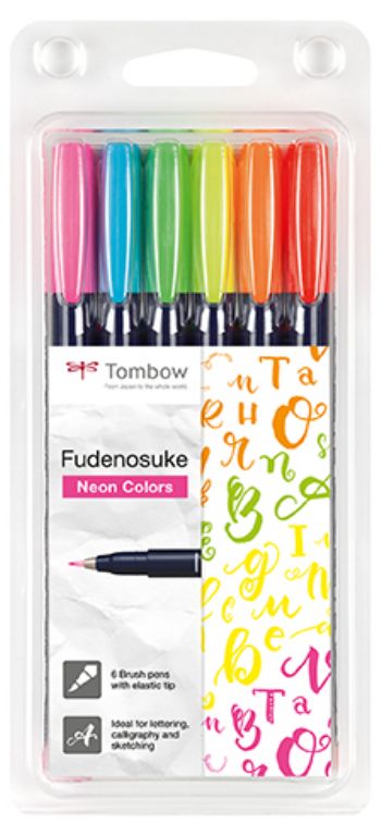 Marker Tombow Fudenosuke hård neon ass (6)